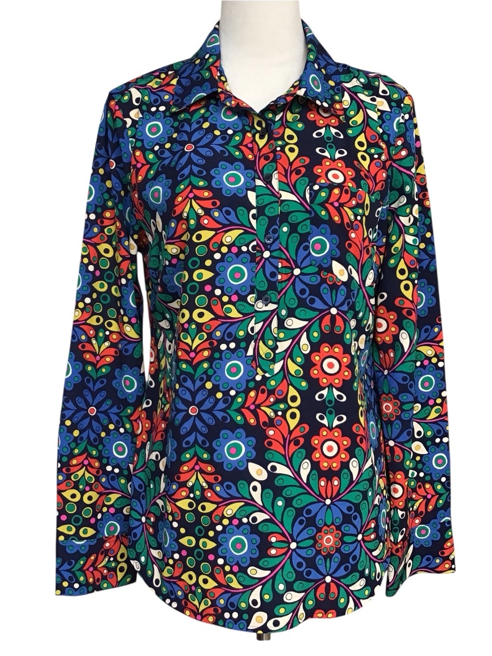 Merona Retro Floral Long Sleeve Popover Blouse NEW